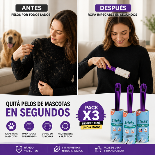 Rodillo Quitapelos Reutilizable | Pack x3